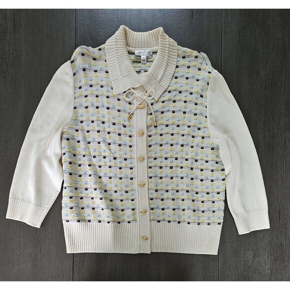 St John Sport Cardigan Sweater Wool Blend Collared Toggle Buttons XL Old Money - Picture 1 of 9